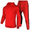 thumbnail image 2 of Dagegui Mens 2 Piece Sweatsuits Patchwork Long Sleeve Hoodie Sets Winter Thin Fleece Thermal Tracksuits with Hood Elastic Waist Pants Today Clearance Red XL, 2 of 3