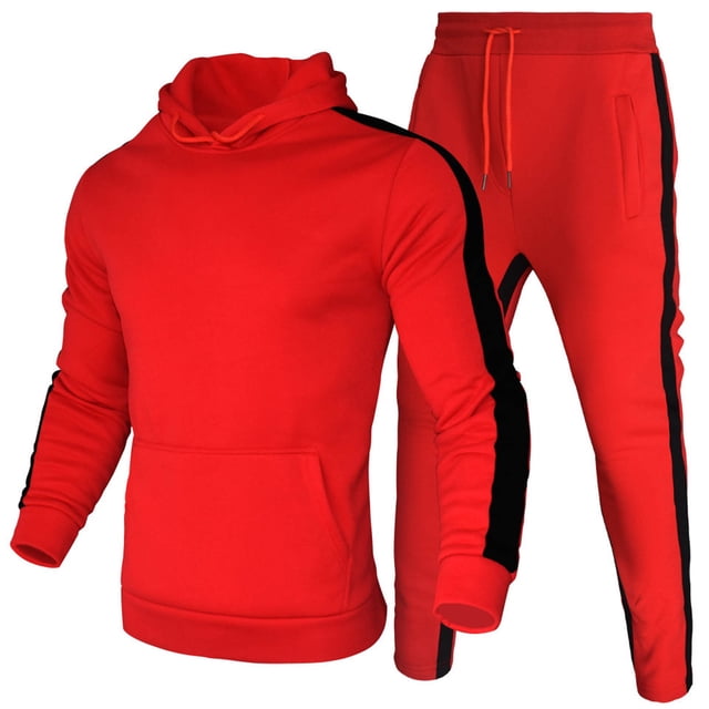 TIMIFIS RedMen's Tracksuit 2 Piece Hooded Athletic Sweatsuits Pullover Casual Running Jogging Sport Suit SetsFall