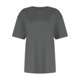 thumbnail image 4 of CIENVNSTG Womens Summer Tops Short Sleeve Crew Neck Shirts Solid Color Cute Trendy Basic Tunic Blouses Gray XXL, 4 of 7