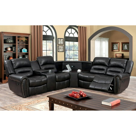 Furniture of America Mcclaran Sectional Sofa with Center Power Access