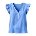 thumbnail image 4 of Only Moment Tops for Women V Neck Women's Ribbed Tank Tops with Ruffled Cuffs 60%Cotton，40%Linen Tight Fit Basic Sleeveless Crop Camisole 2026 Sky Blue,L, 4 of 6