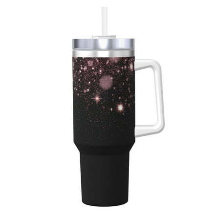 

Gaeub Sparkling Pink Night Sky Print Stainless Steel Hot/Cold Coffee Cup 40oz Ice Bully Cup With Handle And Straw Travel Coffee Cup