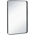 thumbnail image 1 of Hamilton Hills Contemporary Brushed Metal Wall Mirror | Glass Panel Black Framed Rounded Corner Deep Set Design | Mirrored Rectangle Hangs Horizontal or Vertical (24" x 36"), 1 of 5