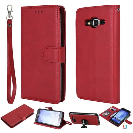 Samsung Galaxy S5 Whiskey Case Galaxy S5 Case Wallet, S5 Case, Allytech Premium Leather Flip Case Cover & Card Slots Pocket, Wrist Design Detachable Slim Case for Samsung Galaxy S5 G900A (Red) ()