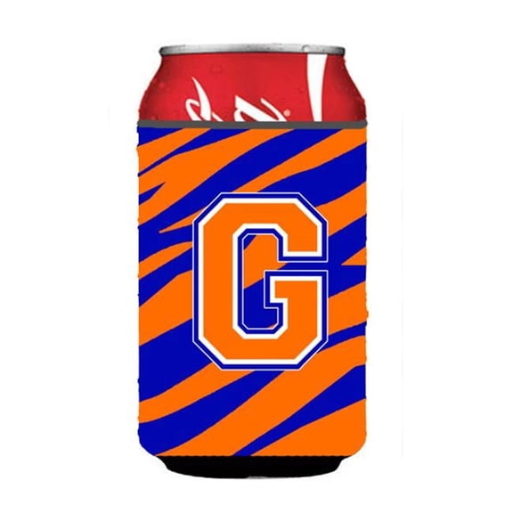 Letter G Initial Monogram - Tiger Stripe - Blue Orange Can Or Bottle Hugger