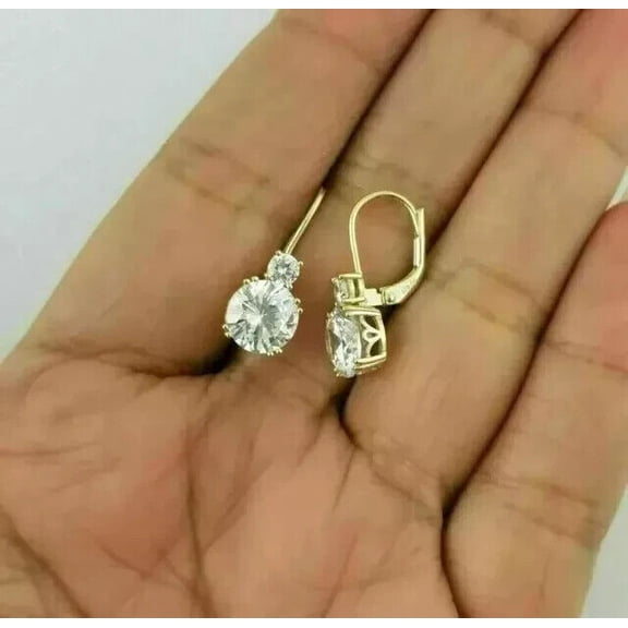 2Ct Real Moissanite Solitaire Drop Dangle Earrings 14k Yellow Gold Plated Silver