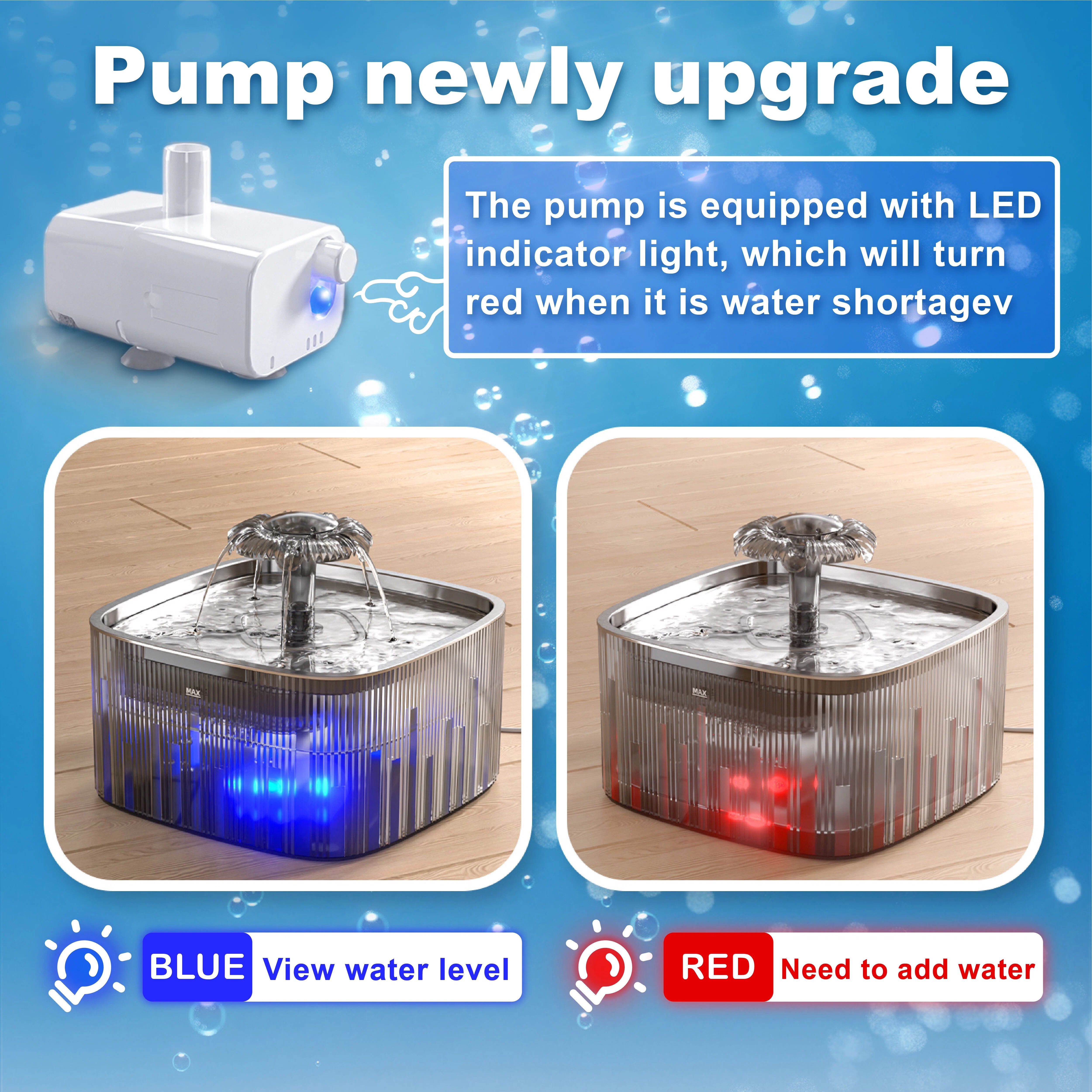 Cat Water Fountain Stainless Steel:77oz/2.2L Water Fountains for Cats Indoor - Cat Water Fountain for Drinking - Automatic Cat Watering Bowl Dispenser with Low Water Level Indicator Light