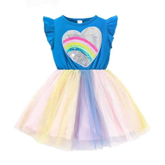 YuYuBao Toddlers Girls Tulle Dress Rainbow Print Bowknot Pageant Birthday Party Princess Wedding Dresses Kids Girls Tunic Playwear Basic Sundress , 18-24 Months