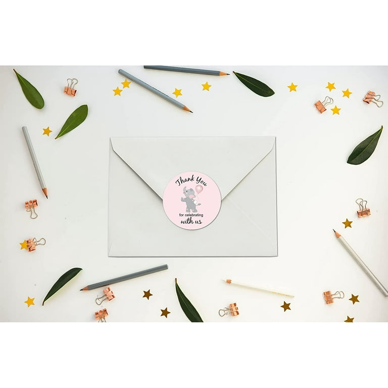 40Pcs Pink Elephant Thank You Stickers - 2 Inch Round Baby Shower & Birthday Party Favor Labels