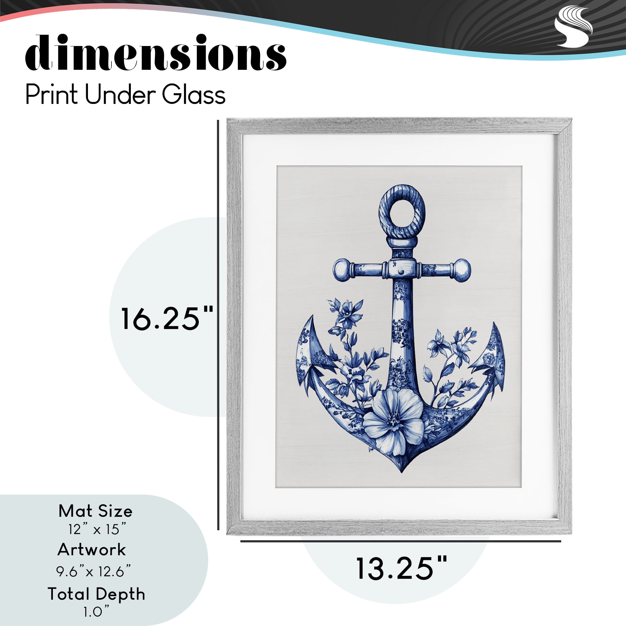Toile Patterned Anchor Gray Framed Print Under Glass, design by Lettered and Lined