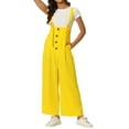 thumbnail image 1 of INSPIRAR CHIC Mono de tirantes con botones y cintura alta para mujer, ajuste recto, color amarillo claro, talla M, 1 of 6