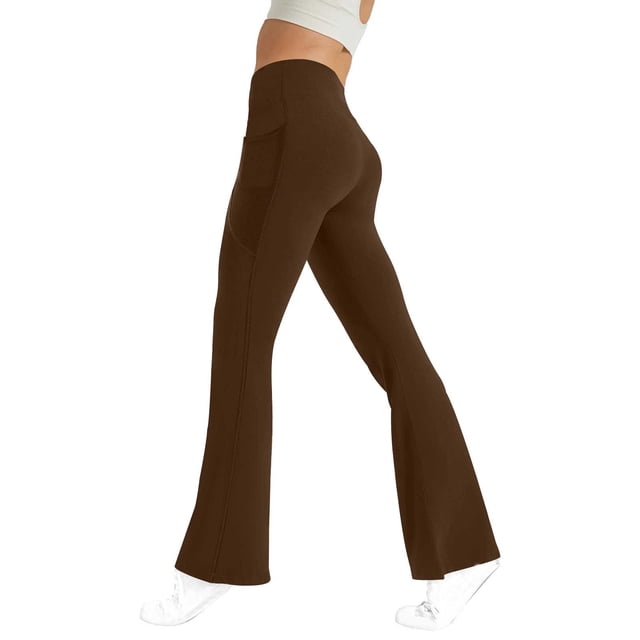 asjyhkr Womens Workout Leggings High Waisted Seamless Stretch Bell-Bottom with Two Side Pockets
