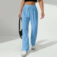 thumbnail image 2 of Lenpel Women's Casual Pants 2025 Elastic High Waisted Drawstring Straight Leg Trousers Loose Beach Pants with Pockets, 2 of 7