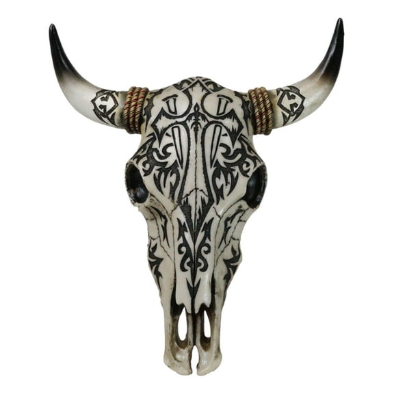 Rustic Maori Tribal Tattoo Spiked Nails Cross Braided Ropes Cow Skull Wall Decor