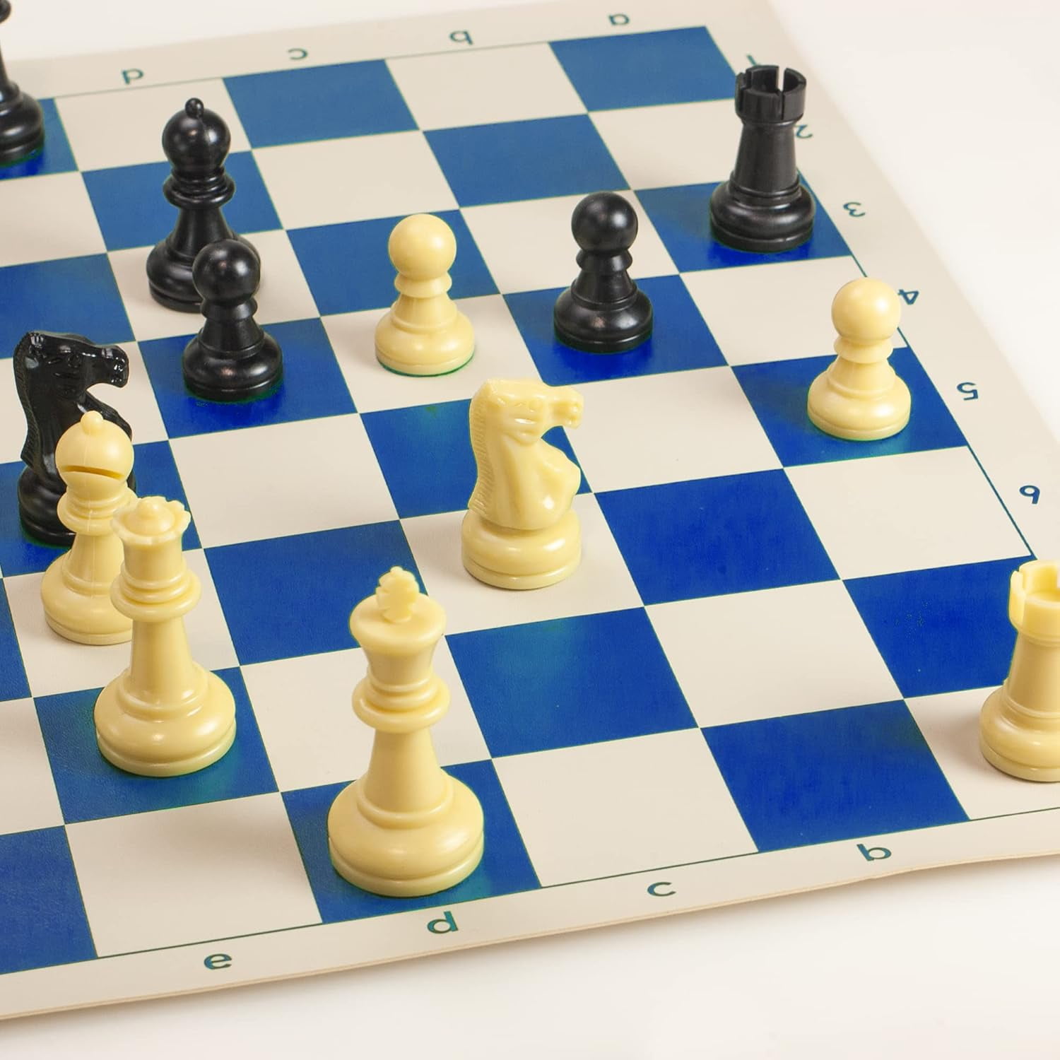Sterling Games Chess Mat and Chess Pieces Set 20" x 20" Roll Up Vinyl Travel Chess Set, Blue