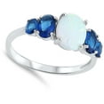 thumbnail image 4 of Blue Simulated Sapphire White Simulated Opal Oval Ring .925 Sterling Silver Band CZ Female Size 5, 4 of 4
