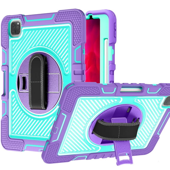 Case For Samsung Galaxy Tab S9 (10.2 inch) Hybrid 3in1 Multi-Functional Tablet Case with Hand, Shoulder Strap, Pencil & Stand Holder Tablet Cover [ Purple Teal ]