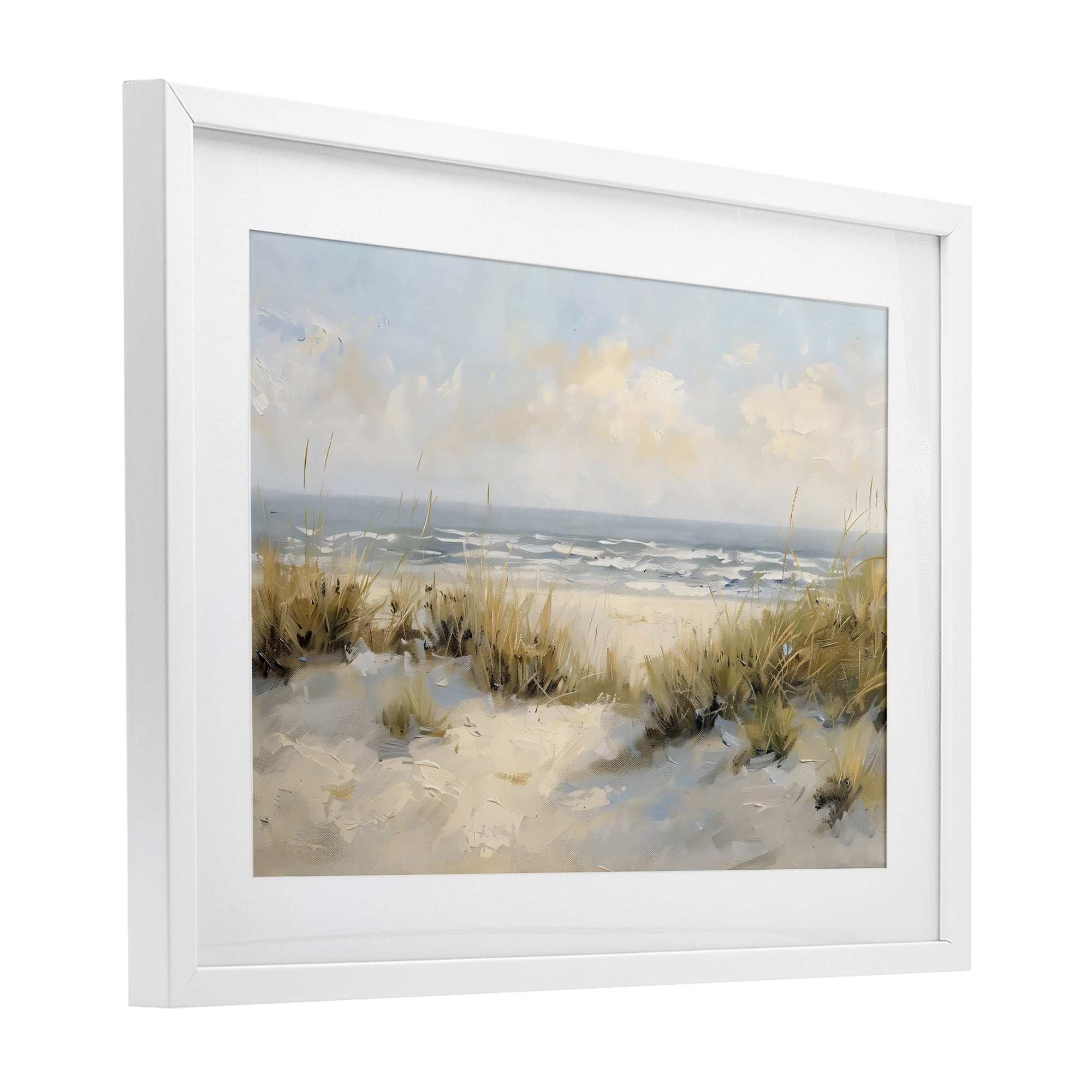 Stupell Industries Coastal Birds Over Dunes White Framed Print Under Glass, design by Creative Studio
