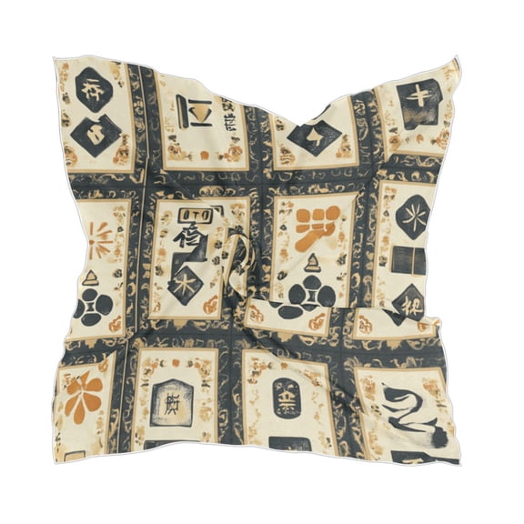 Mahjong Background Square Silk Scarf, 23.62×23.62in Polyester Simulated Silk Satin Scarf Tops for Women Head Wraps Shirt Bandana Curly Hair Tie Headband Headscarf