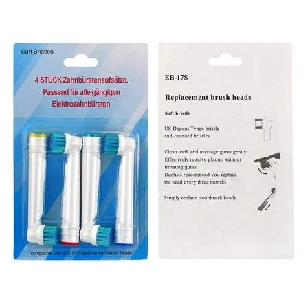 Oral Basics Replacement Brush Heads for Oral-B Braun Electric Toothbrush, Sensitive Soft Dupont Bristles, EB-17S (8 Pack)