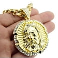 thumbnail image 2 of 14k Gold Plated Big Hip Hop Jesus Face Medal Pendant Cubic Zirconia & 10mm 30" Cuban Link Chain, 2 of 7