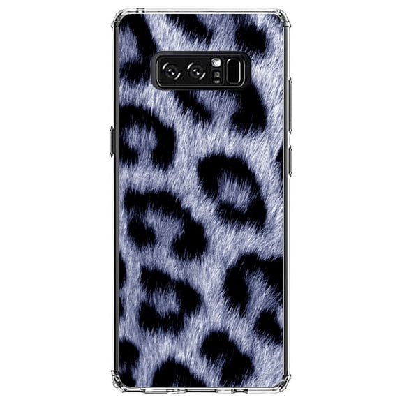 DistinctInk Clear Shockproof Hybrid Case for Samsung Galaxy Note 8 - TPU Bumper, Acrylic Back, Tempered Glass Screen Protector - Blue Black Leopard Fur Skin Print