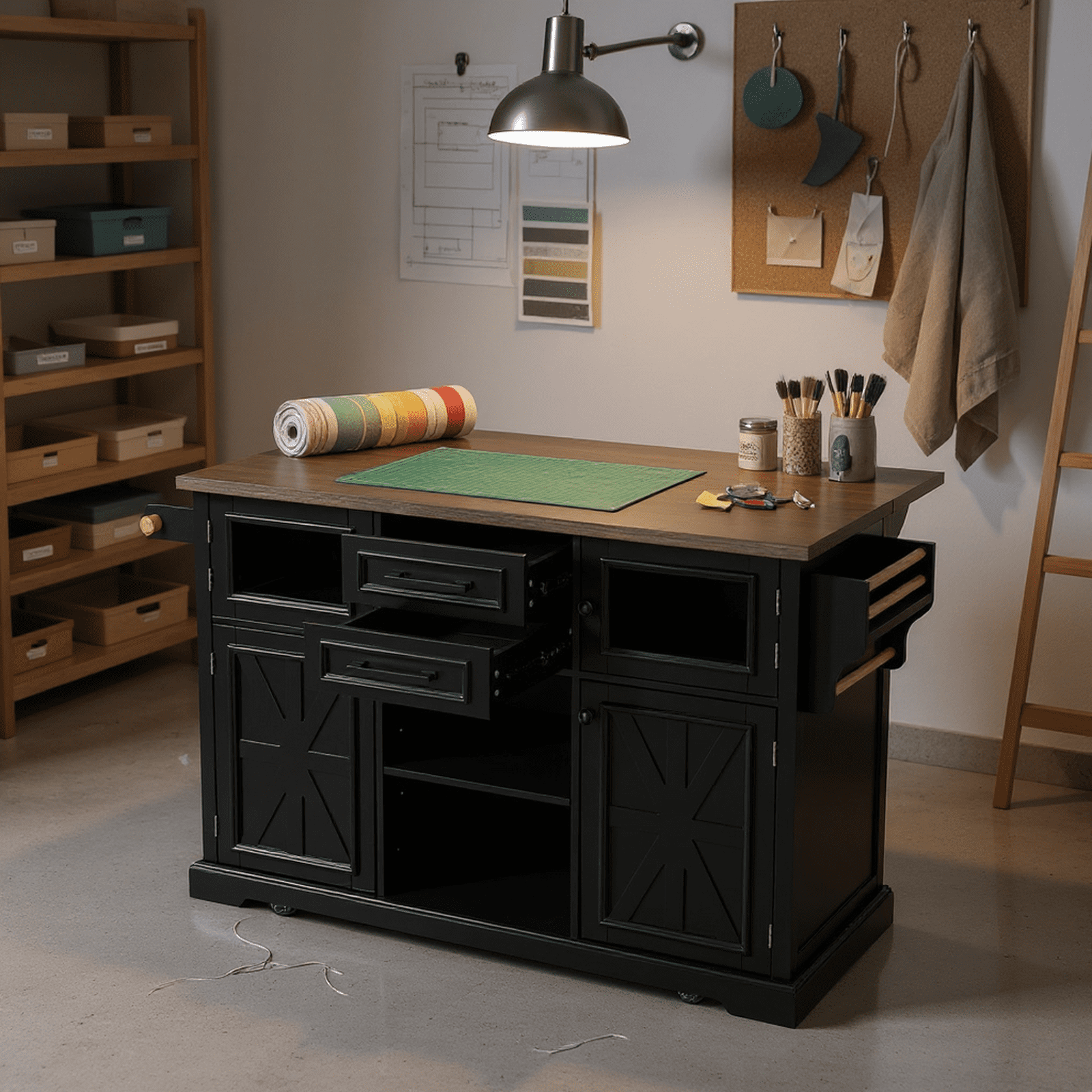 Homy Casa Rolling Garage Storage Cabinet with Drop Leaf, Charging Station for Office Gym, School