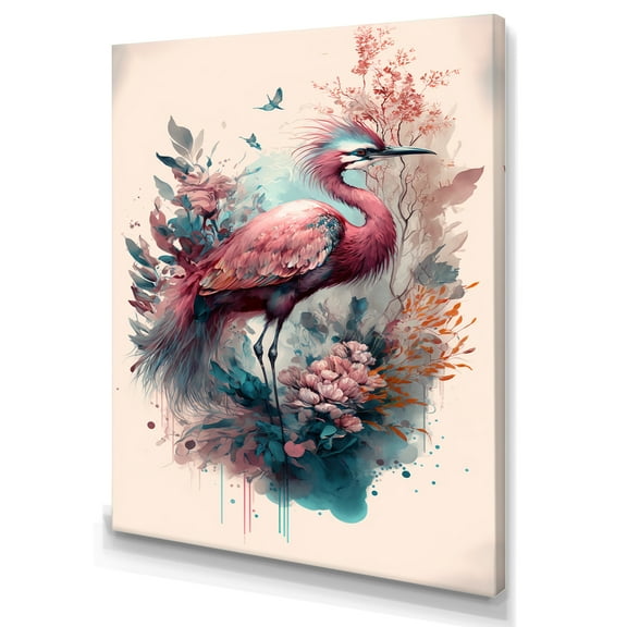 Designart Cute Heron Floral Art VII Canvas Wall Art