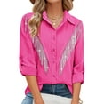 thumbnail image 2 of Womens Sparkly Fringe Button Down Shirt Top Country Concert Nashville Western Cowgirl Outfit Rose Red XXL, 2 of 5