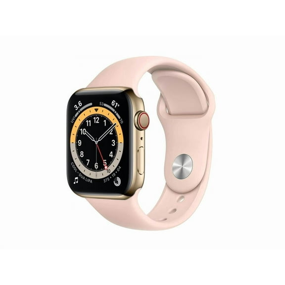 Restored Apple Watch Series 6 44mm GPS + Cellular Gold Stainless Steel Case with Pink Sport Band Good