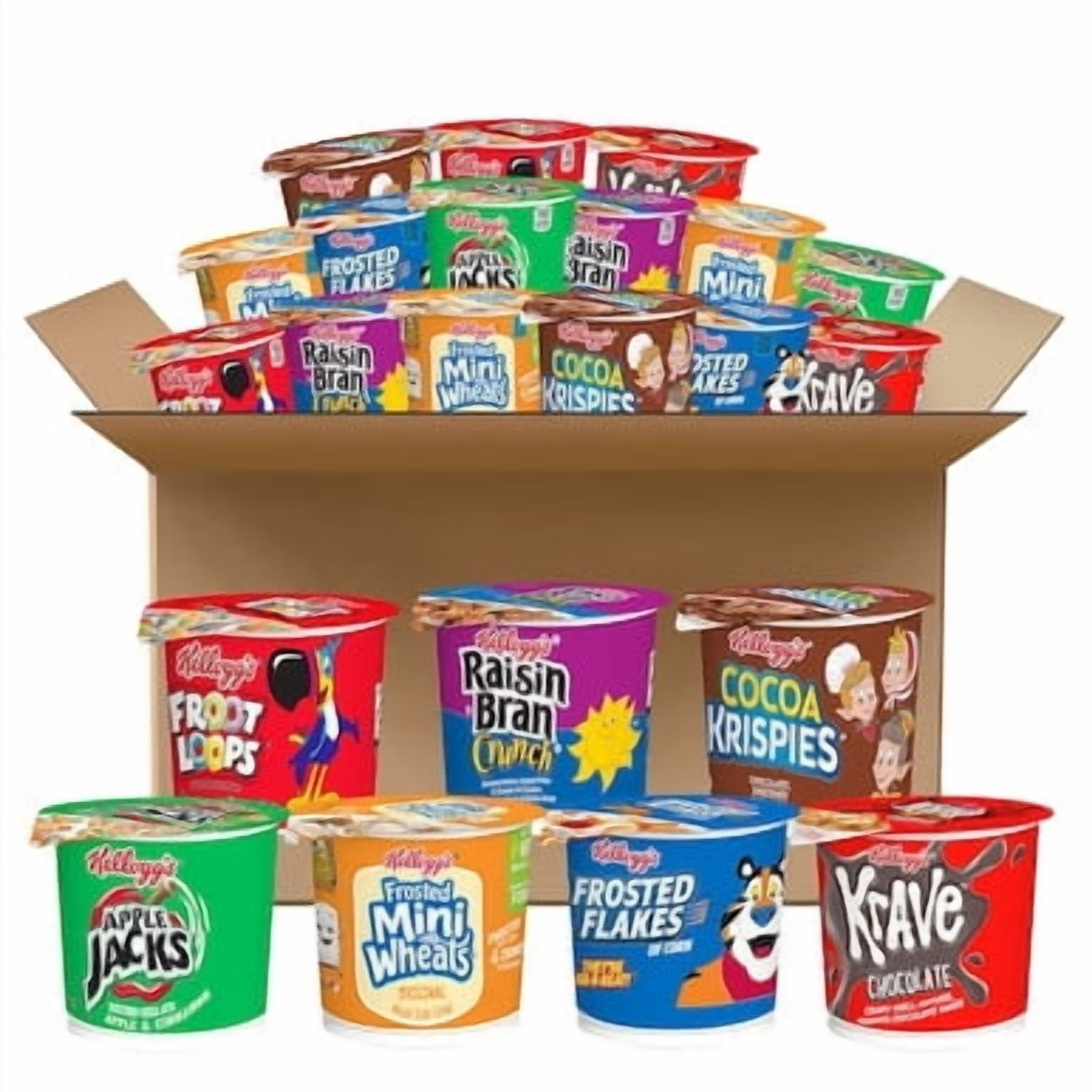 Kellogg's Cereal in a Cup Variety Pack - 8 Tasty Flavors, Portable Breakfast, Bulk Size (Pack of 60 Cups)