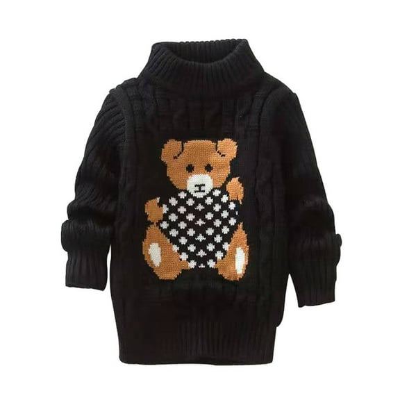 Likimi Toddler Kids Girls Sweater Print Turtleneck Long Sleeve Pullover Tops Thermal Casual Loose Fall Winter Clothes Size 2-3 Years Black
