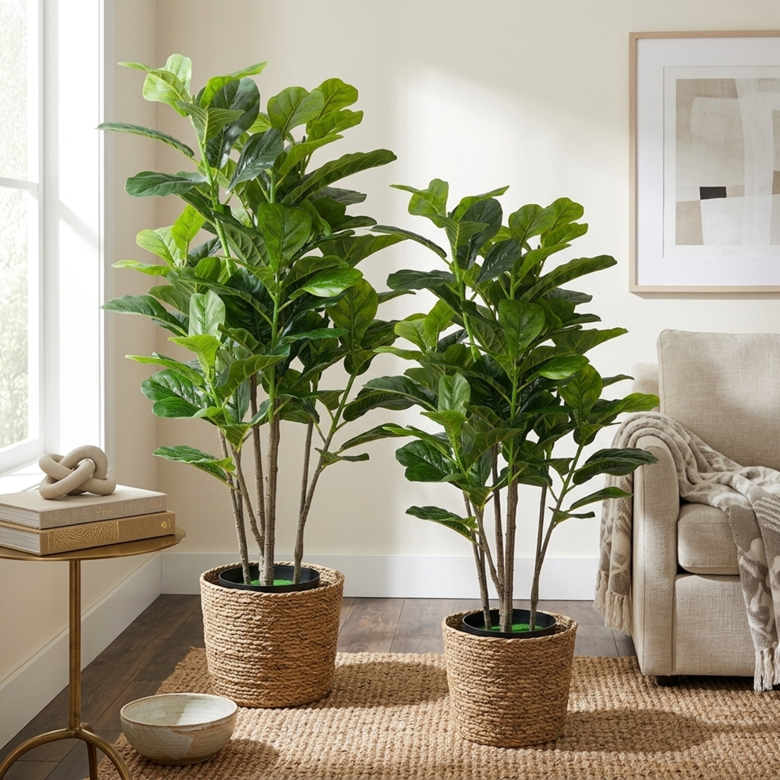 Vebreda Artificial Plant Decor, 51 Inches 2-Pack Artificial Fiddle Leaf Fig Tree for Indoor and Outdoor, Vivid and Full Appearance