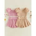 thumbnail image 3 of Cenuakty Toddler Newborn 6M 12M 18M 24M 2T 3T Girl Summer Outfits Solid Color Short Sleeve Buttons Waffle Tops and Pleated Shorts 2Pcs Clothes Set, 3 of 9