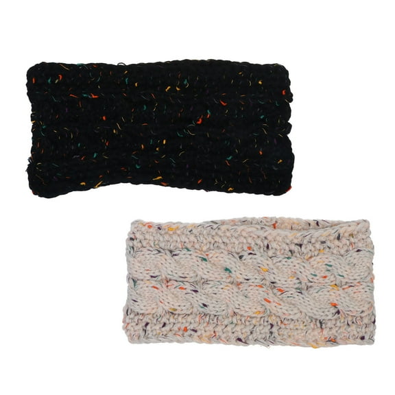 SOPOTUTU 2-Pack Women's Knitted Sweater Headbands Black Beige Soft Stretchy Hairbands for Daily Use