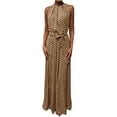 thumbnail image 3 of QJUHUNG Fashion Women Sleeveless Polka Dot Print Belt Halter Party Banquet Maxi Dress, 3 of 8