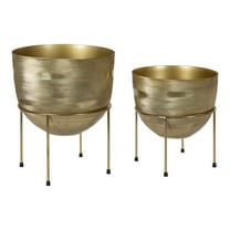 Kate and Laurel Navara Bohemian Round Metal Planter Set, 2 Pieces, Gold, Sophisticated Modern Indoor Plant Stand