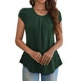 thumbnail image 4 of VOIANLIMO Womens Casual Round Neck Basic Pleated Top Cap Sleeve Curved Keyhole Back Blouse S-2XL, 4 of 5