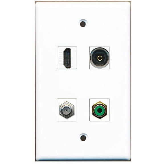 RiteAV - 1 Port HDMI 1 Port RCA Green 1 Port Coax Cable TV- F-Type 1 Port Toslink Wall Plate
