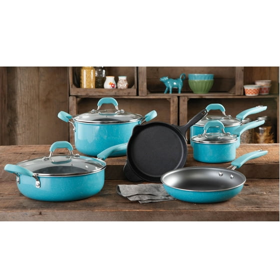 The Pioneer Woman Vintage Speckle 10-Piece Non-Stick Pre-Seasoned Cookware Set