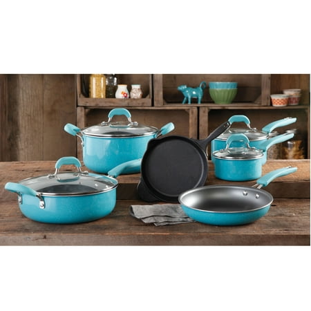 The Pioneer Woman Vintage Speckle 10 Piece Non-Stick Pre-Seasoned Cookware (Best Non Stick Pots And Pans)