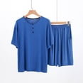thumbnail image 5 of JTieacloth Mens Fleece Plush Bathrobe Men's Round Neck Short Sleeve Top Shorts Casual Style Homewear Pajama Set Blue, 5 of 5
