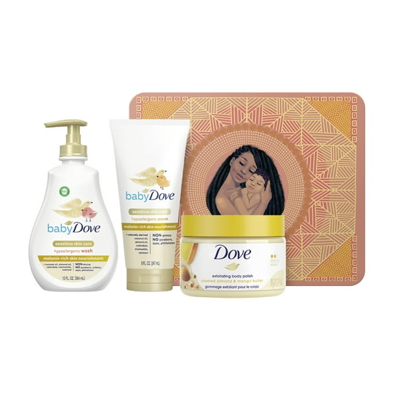 Baby Dove Melanin-Rich Coconut Oil Unisex Baby Shower Gift Set Wash Cream & Scrub, 3 Count