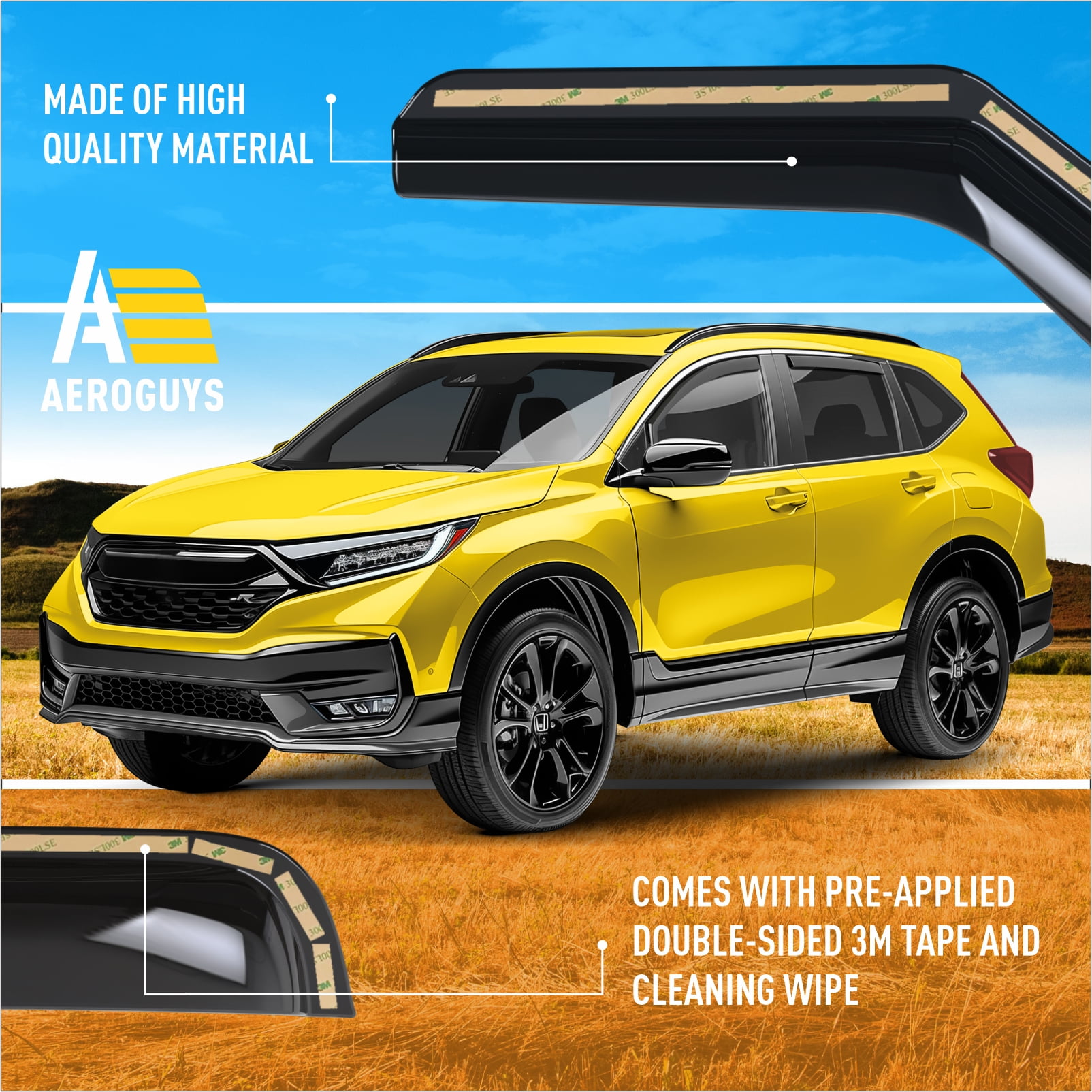 AEROGUYS in-Channel Window Deflectors Extra Durable Window Visors Rain Guards Fit for Honda CR-V 2017-2022, Sun Visors, Wind Deflectors, Vent Visors, Car Accessories - 4pcs. AG0479