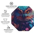 thumbnail image 3 of Honeii Colorful Feather Owl print Leather Coaster Set of 4, ideal for safeguarding your furniture from drinks spills and effortless cleanup-Octagon, 3 of 6