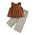 thumbnail image 2 of NAISIBABY Girls Outfits 2-Piece, Comfort Ruffles Sleeveless Tops with Striped Pants Summer Playwear Sets Coffee 4-5T, 2 of 9