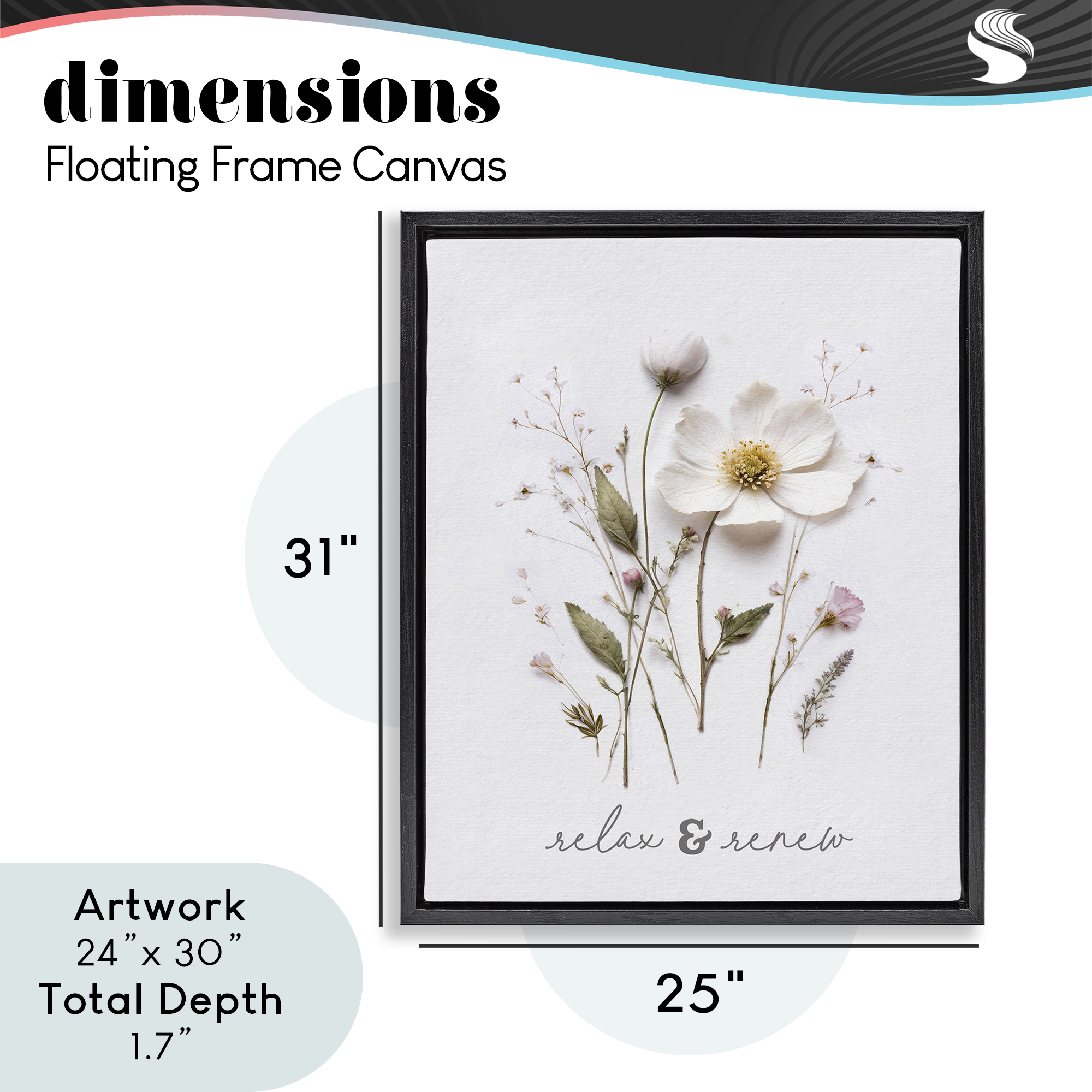Pressed Flower Relax & Renew Black Framed Floater Canvas Wall Art, design by Lettered and Lined