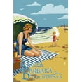 thumbnail image 3 of Santa Barbara, California - Woman on Beach - Lantern Press Poster (12x18 Gallery Wrapped Stretched Canvas), 3 of 4