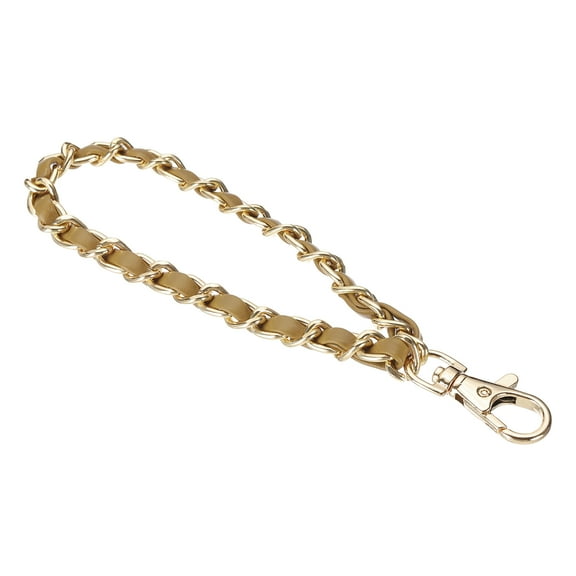 Uxcell Chain Wristlet Strap, 7" Leather Chain Wrist Lanyard Hand Strap Replacement with Metal Buckles for DIY Keychain Purse Wallet Clutch Bags Handbag Phone Case, Gold-Coffee