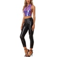 thumbnail image 2 of INSPIRE CHIC Haut pour Femmes Col Montant Fermeture Éclair devant Sans Manches Holographique Scintillant Fête Hauts L Bleu Violet, 2 of 6